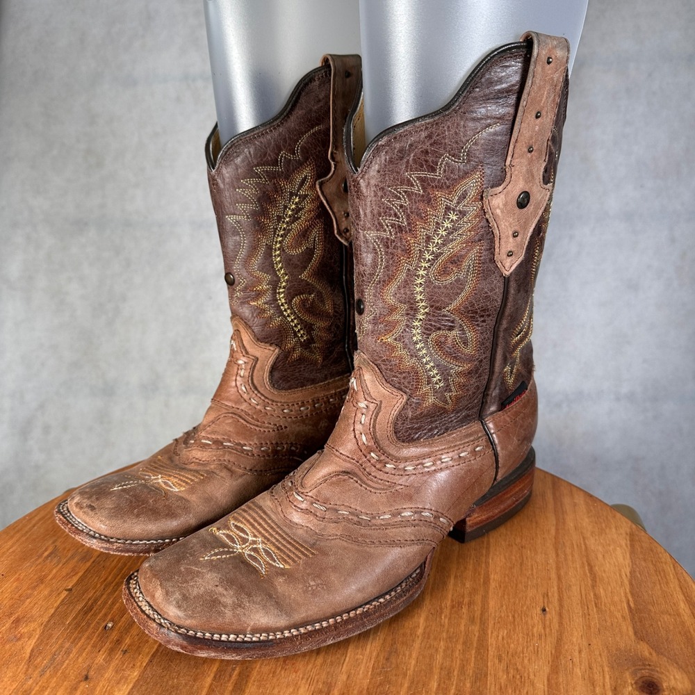 Artillero Cowboy Boots Mens 8 Brown Good Square Toe Embroidered Leather Mexico